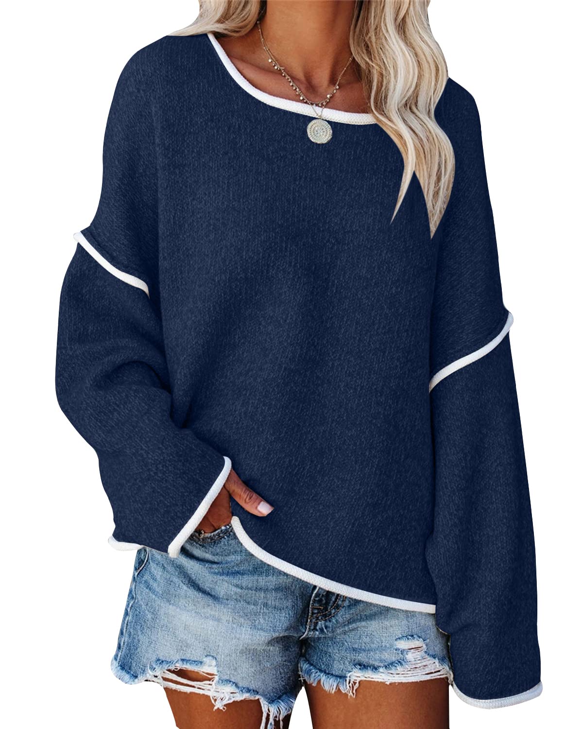 SALENTWomens Oversized Sweaters Loose Soft Chunky Knit Long Batwing Sleeve Casual Pullover Sweater Tops