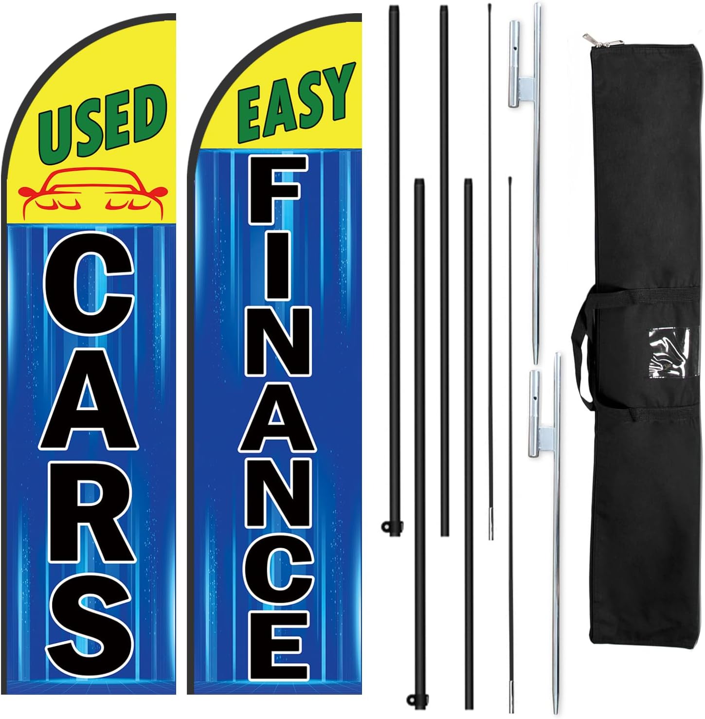 Used Cars Flag and Easy Finance Advertising Flags for Used Cars Sale Business,Second-hand Car Auto Dealer Feather Flag Pole Kit with Ground Stake (Blue)