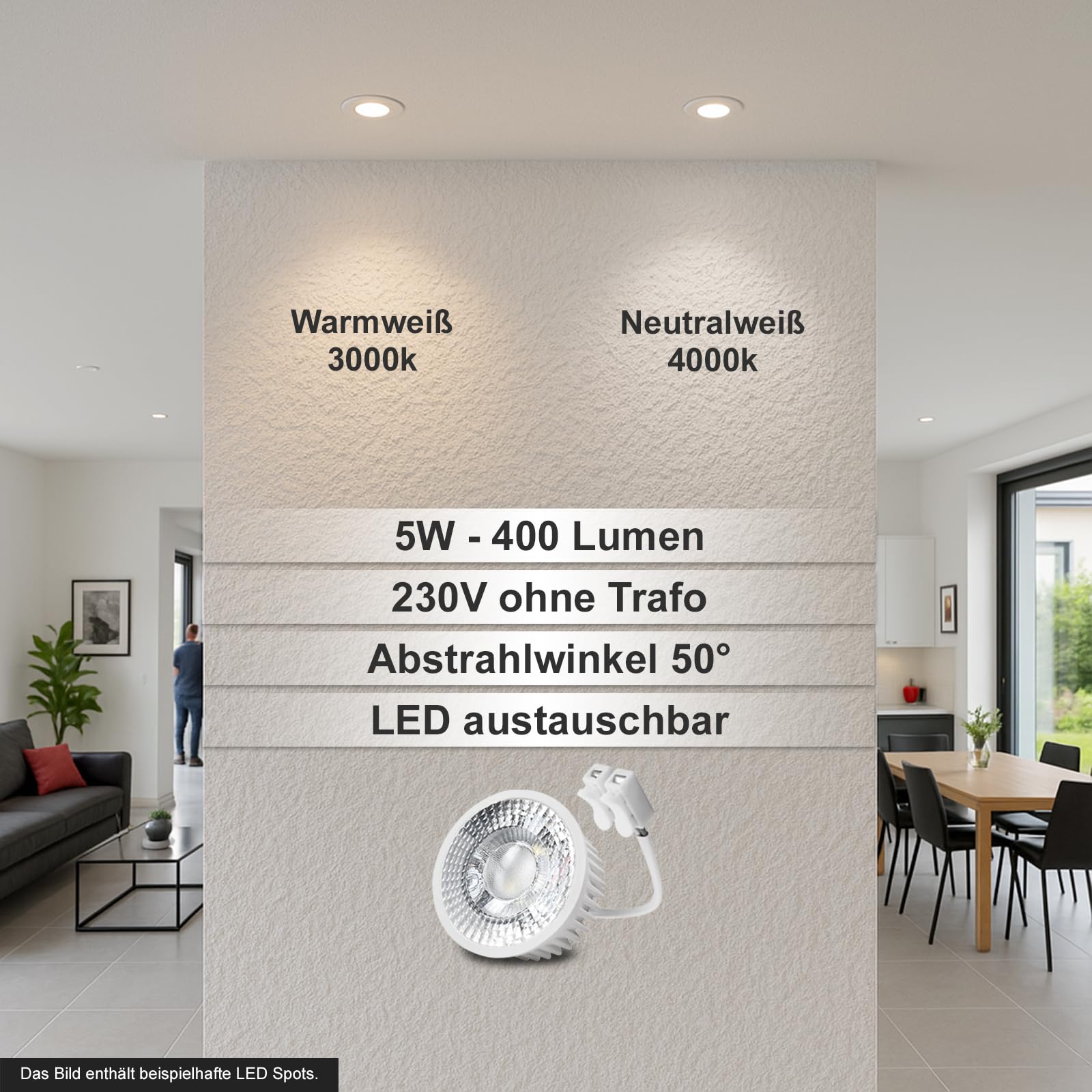 trendlights24 Decora LED Einbaustrahler flach 3 Step dimmbar 230V 5W 5x Set | Gold, rund, extra flach, 35mm ET, LED-Spot, 3 Stufen dimmbar, Warmweiß, 3000k, austauschbar, Einbauleuchte, schwenkbar