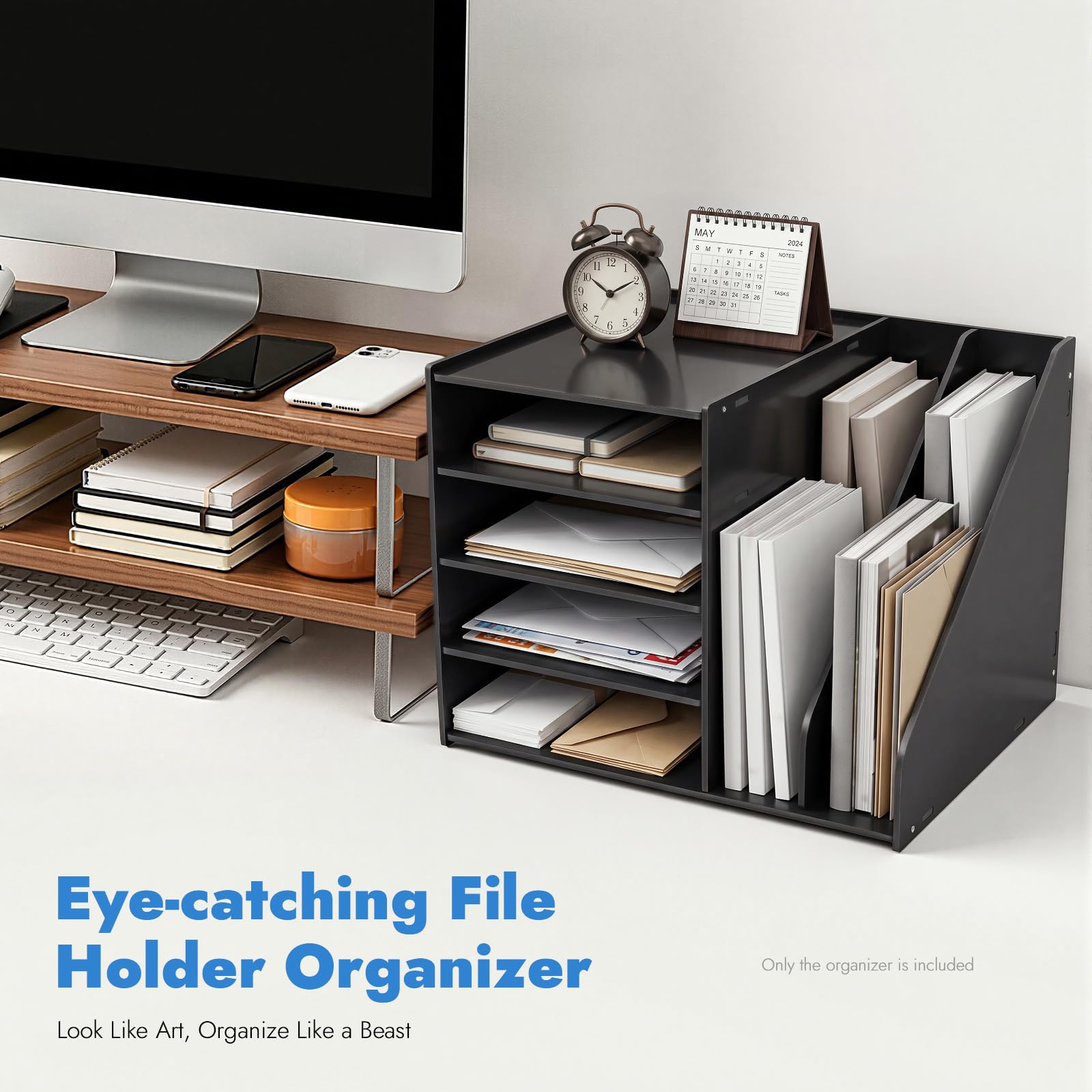 Organizzatore da ufficio, organizer per documenti A4 con 4+2 scomparti