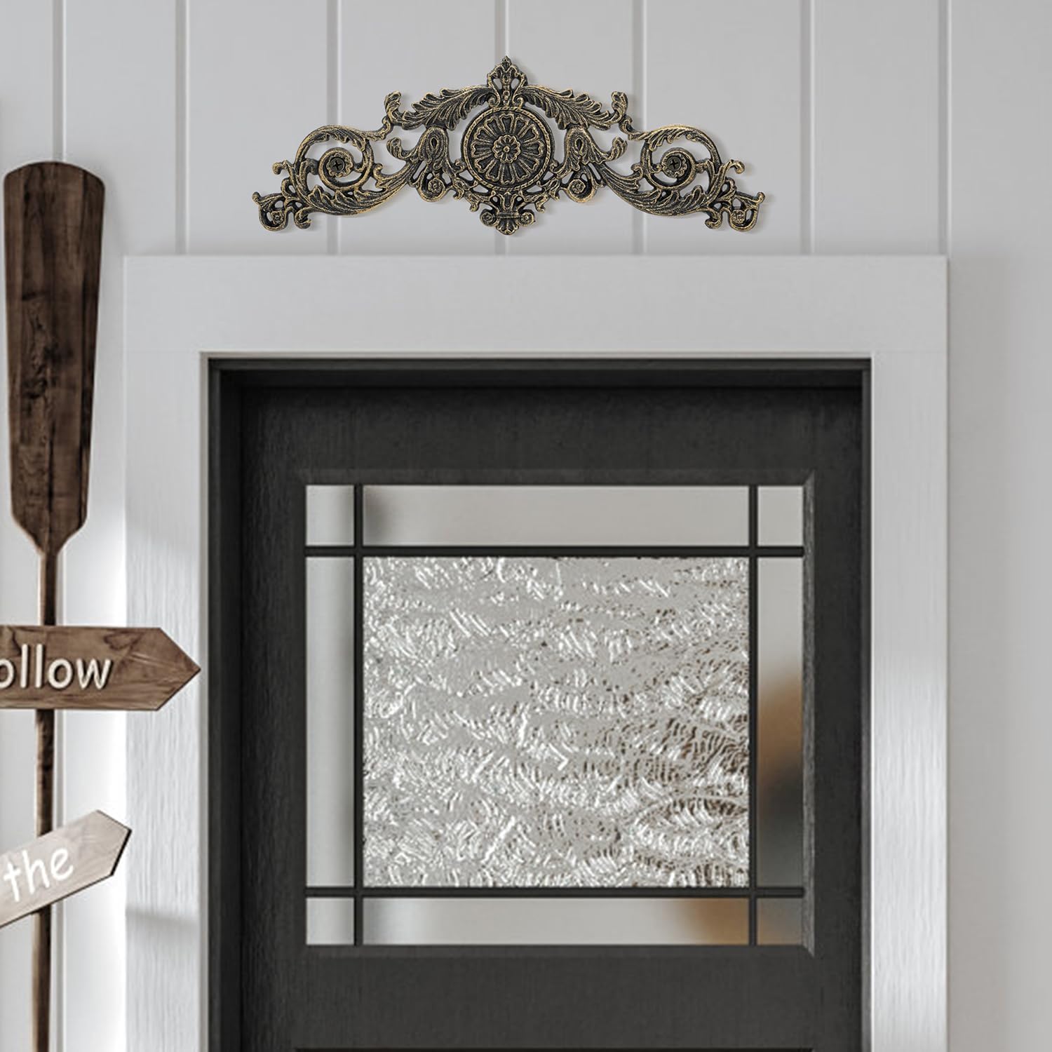 Sungmor Antique Style Cast Iron Wall Decor - Ornate Scroll and Floral Design Metal Plaque for Home or Garden Décor - Fireplace Mantel, Furniture Decorative Accent - 17.5 Inch & Rustic Gold Finish