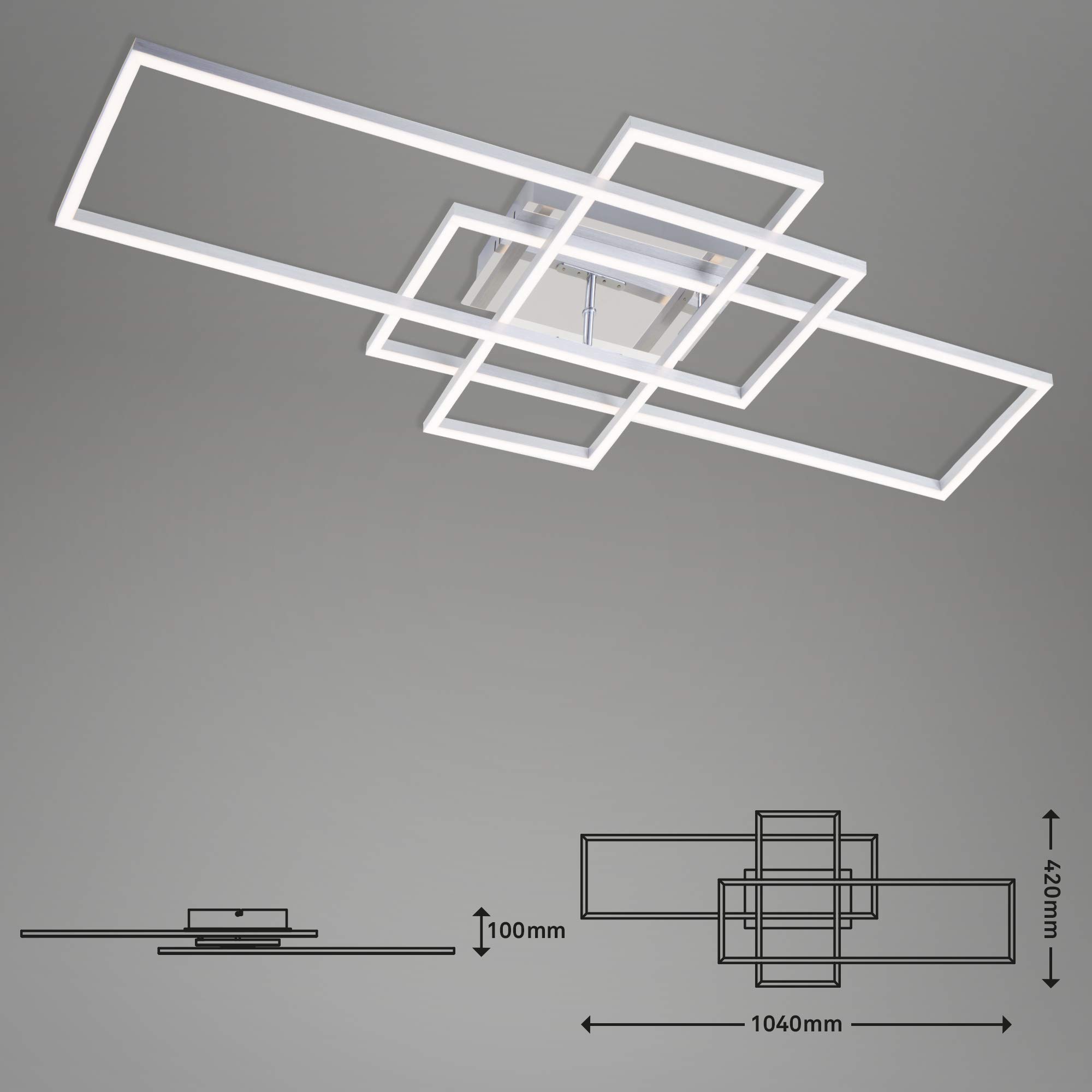 BRILONER - LED Deckenlampe mit Fernbedienung, dimmbar, einstellbar von warmweiß bis neutralweiß, Lampe, LED Deckenleuchte, Wohnzimmerlampe, Schlafzimmerlampe, Küchenlampe, 104x42x10 cm, Chrom-Alu