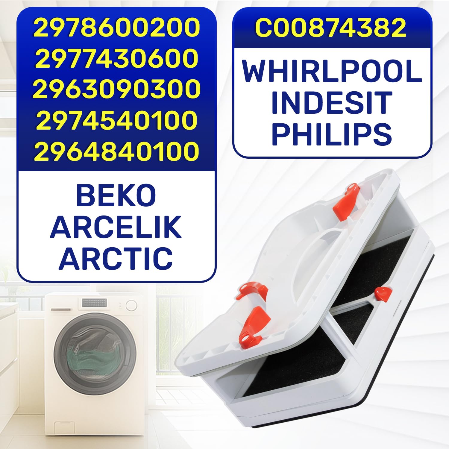 Filtro para Secadora de Ropa Soporte 272mm 2977430600 2964840100 para Beko | C00874382 para Whirlpool para Indesit - Garantía de 10 Años - MONTERAL