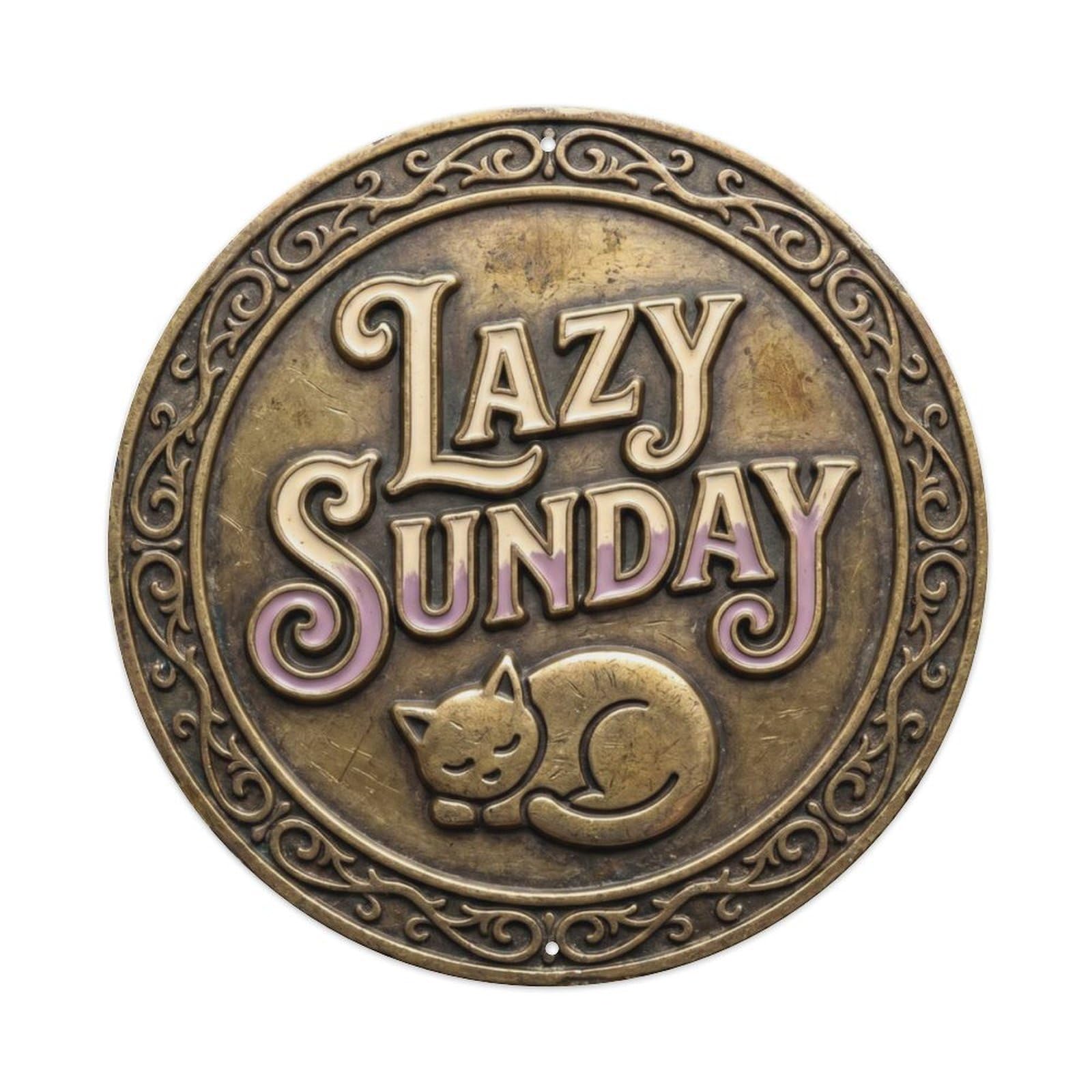Fqcyn Style Lazy Sunday Nostalgic Hanging Accessory Retro Slogans Metal Tin Sign Plaque Wall Decor For Cafe, Club Bar, Office, Home Garden Round Metal Poster 8X8inch
