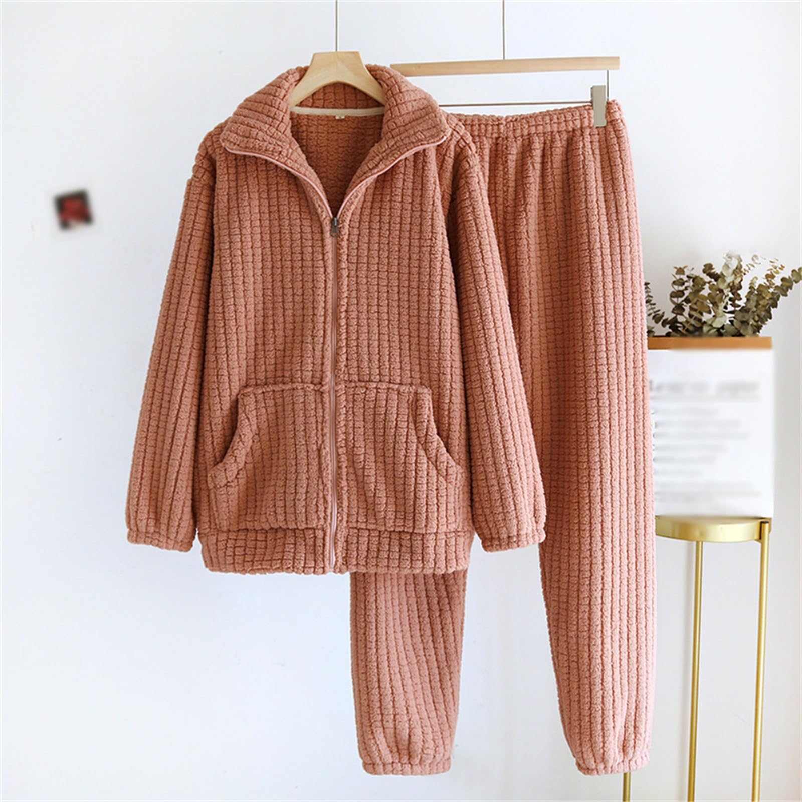 Pijama de franela para hombre, con cremallera, forro polar, coral grueso, pijamas y pantalones térmicos de pijama, conjunto de pijama, tallas grandes, ropa de dormir suave