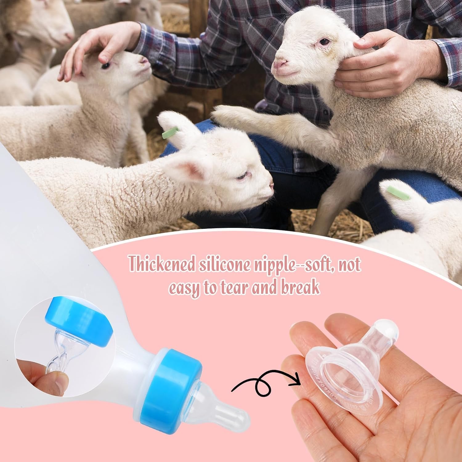 MEISO 3 Pièces Biberon d'agneau & Chèvre 500 ML, Bouteille d'alimentation d'agneau, Système de Boisson Suspendue, Seau à Lait en Bouteille pour Allaitement d'Agneaux & Bébé Chèvre (500 ML)