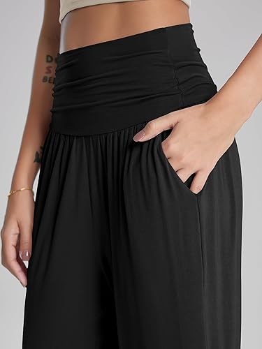 Miniatura 5 de ODODOS - Pantalones palazzo de pierna ancha para mujer, pantalones informales ligeros, holgados y cómodos con bolsillos, pantalones de pijama o para
