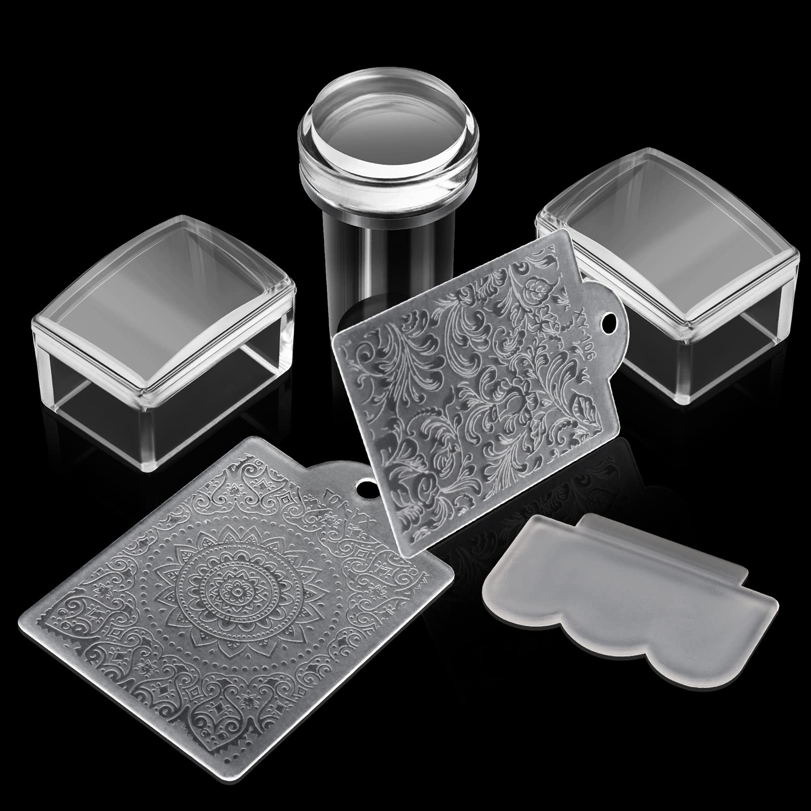 3 Pièces Nail Art Stamper,Ensemble Tampons En Silicone Transparent Nail Art, Jelly Stamper French avec Racleurs