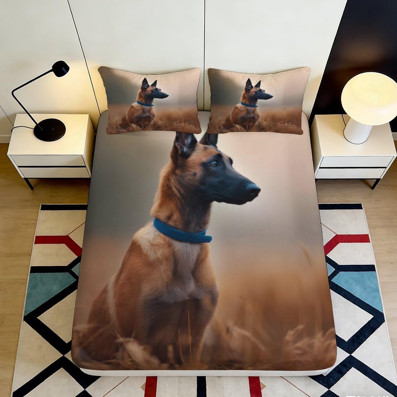 Pnayamiorkfel Style-6 3D Printed Belgian Malinois Fitted Sheet Microfiber Animal Art Bed Cover For Bedroom Guest Room Decor Mattress Protection 90X200x25cm