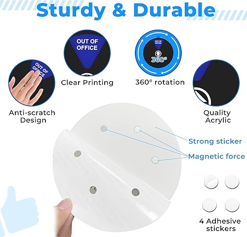 Miniatura 6 de Señales de puerta de oficina con 6 opciones fuera de la oficina trabajar de forma remota volver pronto en una reunión no molestar cartel de