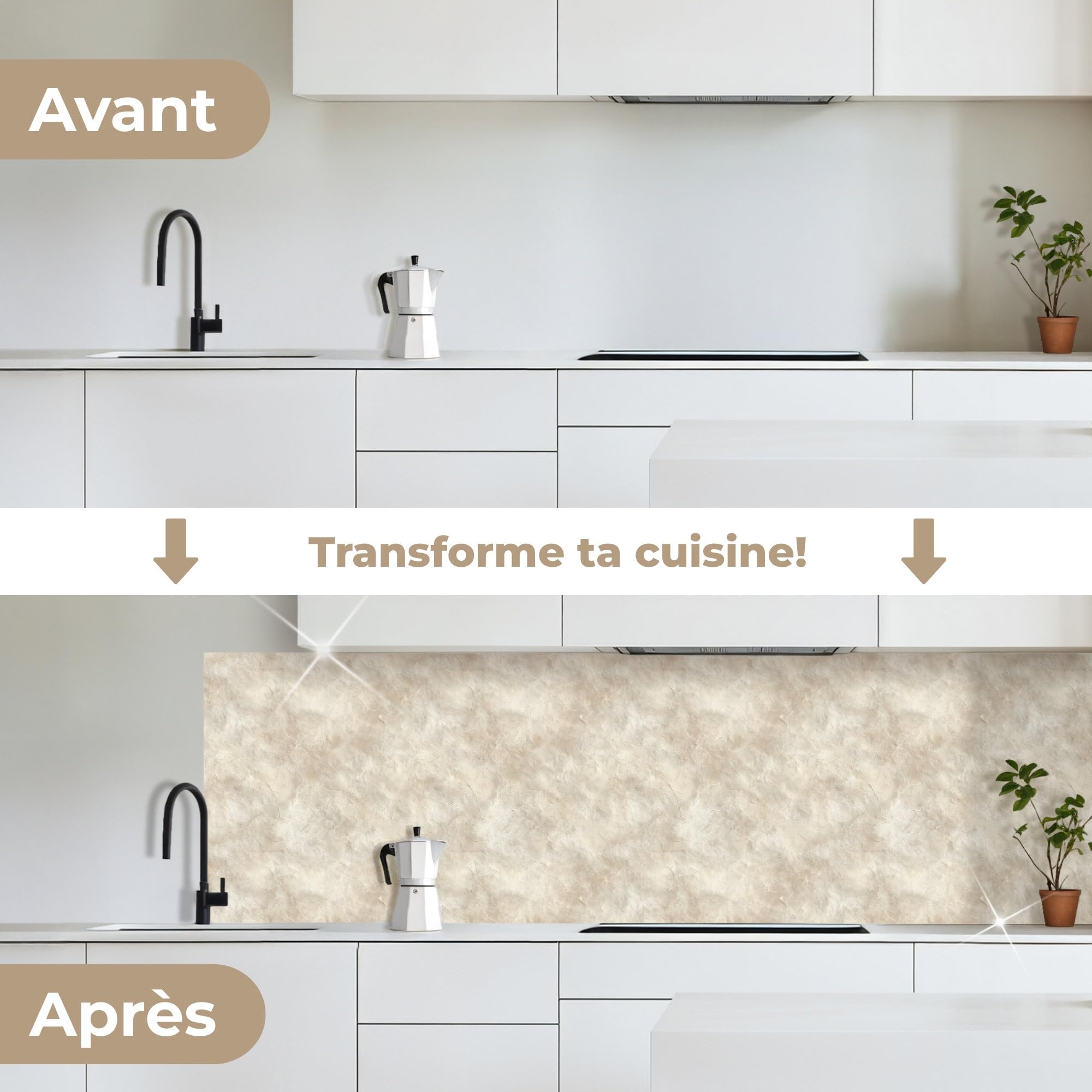 KitchenYeah© Credence Cuisine Adhesive 60x200 cm Protege Mur Revetement Mural Adhesif Parement Interieur À Coller Plaque Plastique Rigide Beige - Structure en relief - Pierre naturelle