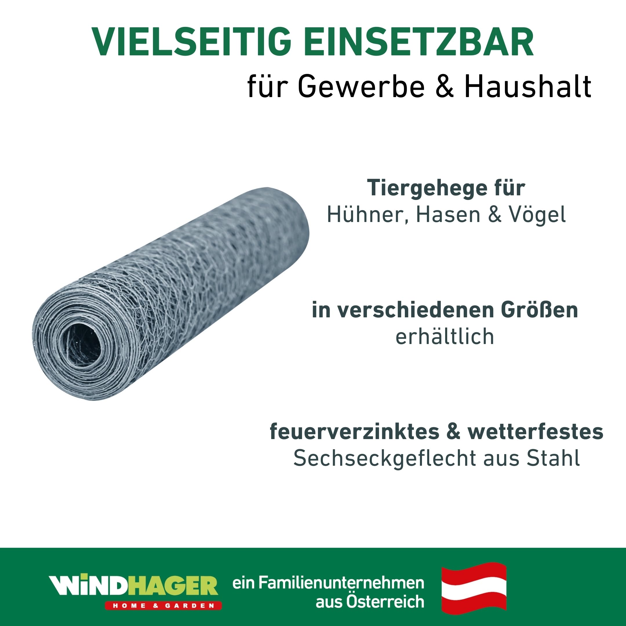 Windhager Kleintiergeflecht verzinkt, Sechseck-Geflecht, Drahtzaun für Hasen und Hühner, Dachrinnenabdeckung, Maschenweite 13 mm, 1 x 10 m