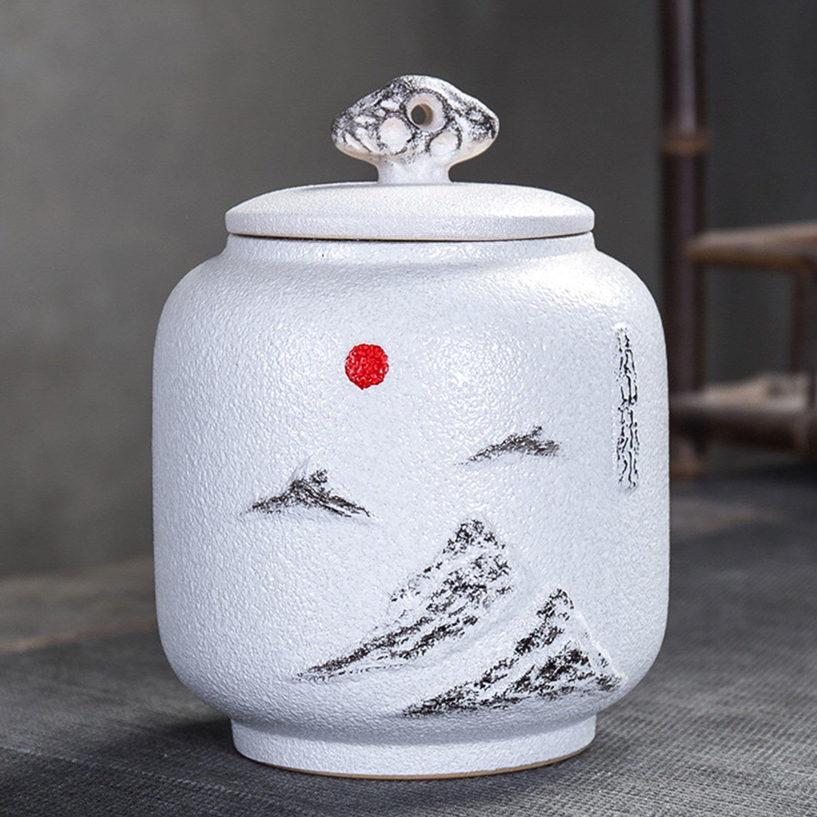 Urny ceramiczne, Dekoracyjna urna górska Urna pogrzebowa na prochy dla dorosłych i zwierząt domowych Małe urny pamiątkowe Ręcznie robiona ceramika(White)