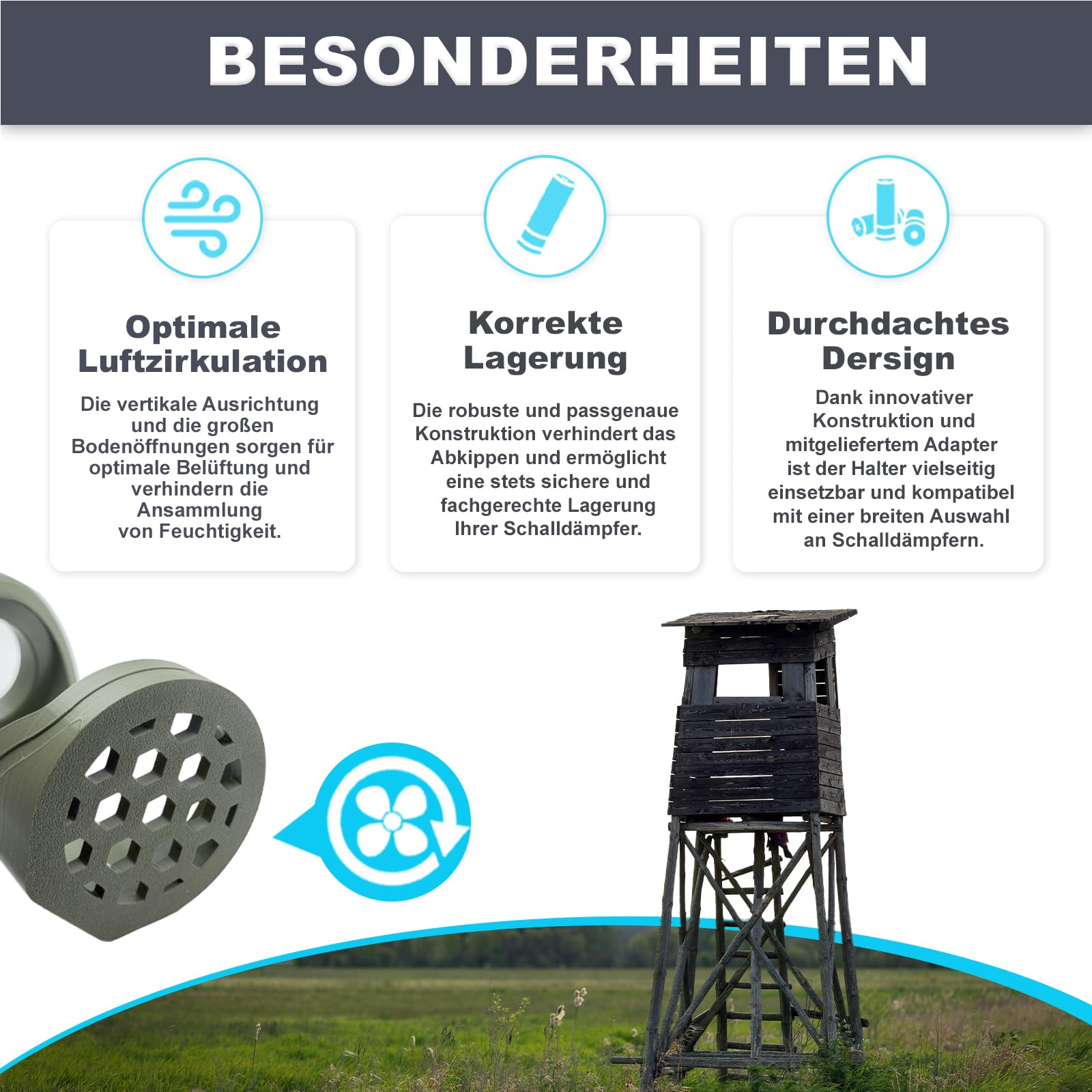 Schalldämpferhalter 65mm - magnetisch, inklusive 45 mm & 55mm Adapter, 6 Kg Haltekraft