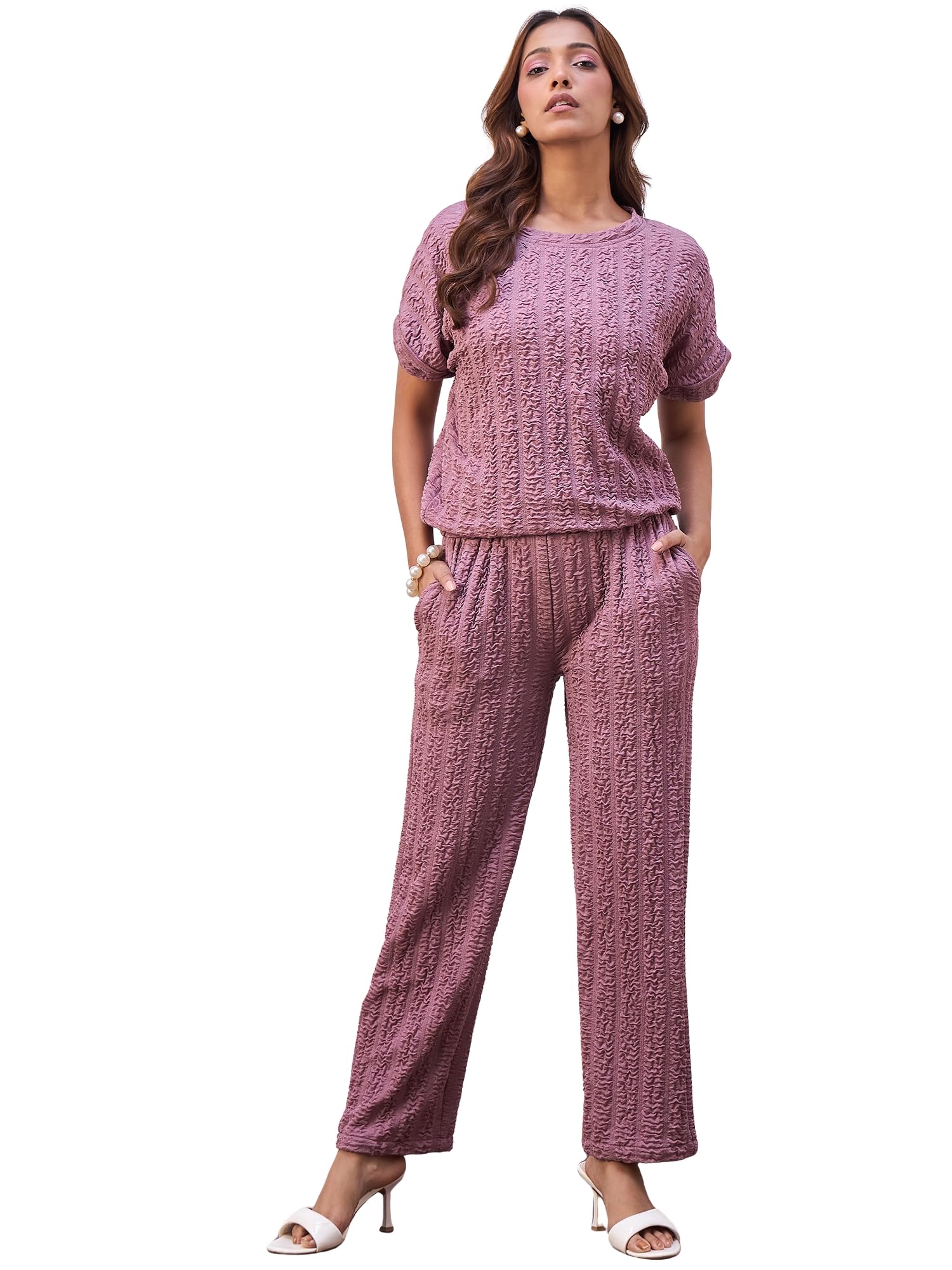 stylestone Women's Lavender Crinkle Polyester Co-Ord Set-picture-19