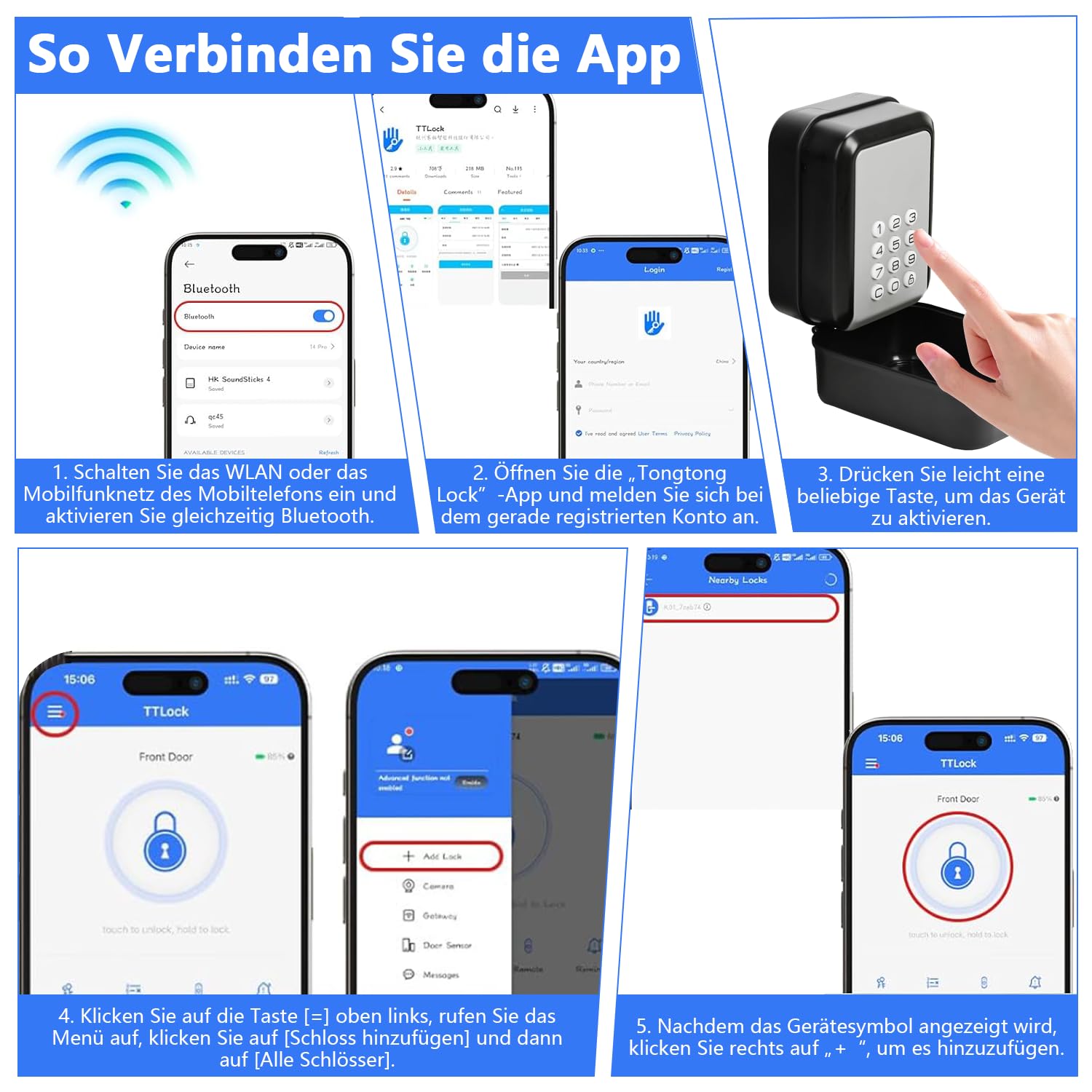Cassetta portachiavi intelligente, elettronica con codice numerico esterno, Bluetooth a parete con numeri a 6 cifre, impermeabile, cassaforte per casa, garage, appartamento, vacanze