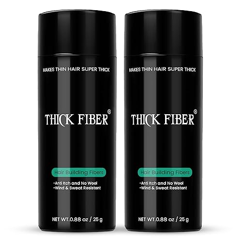 THICK FIBER Fibras de construcción capilar para adelgazar el cabello y manchas calvas (negro, paquete de 2) Botella de 0.88 oz Oculta la pérdida