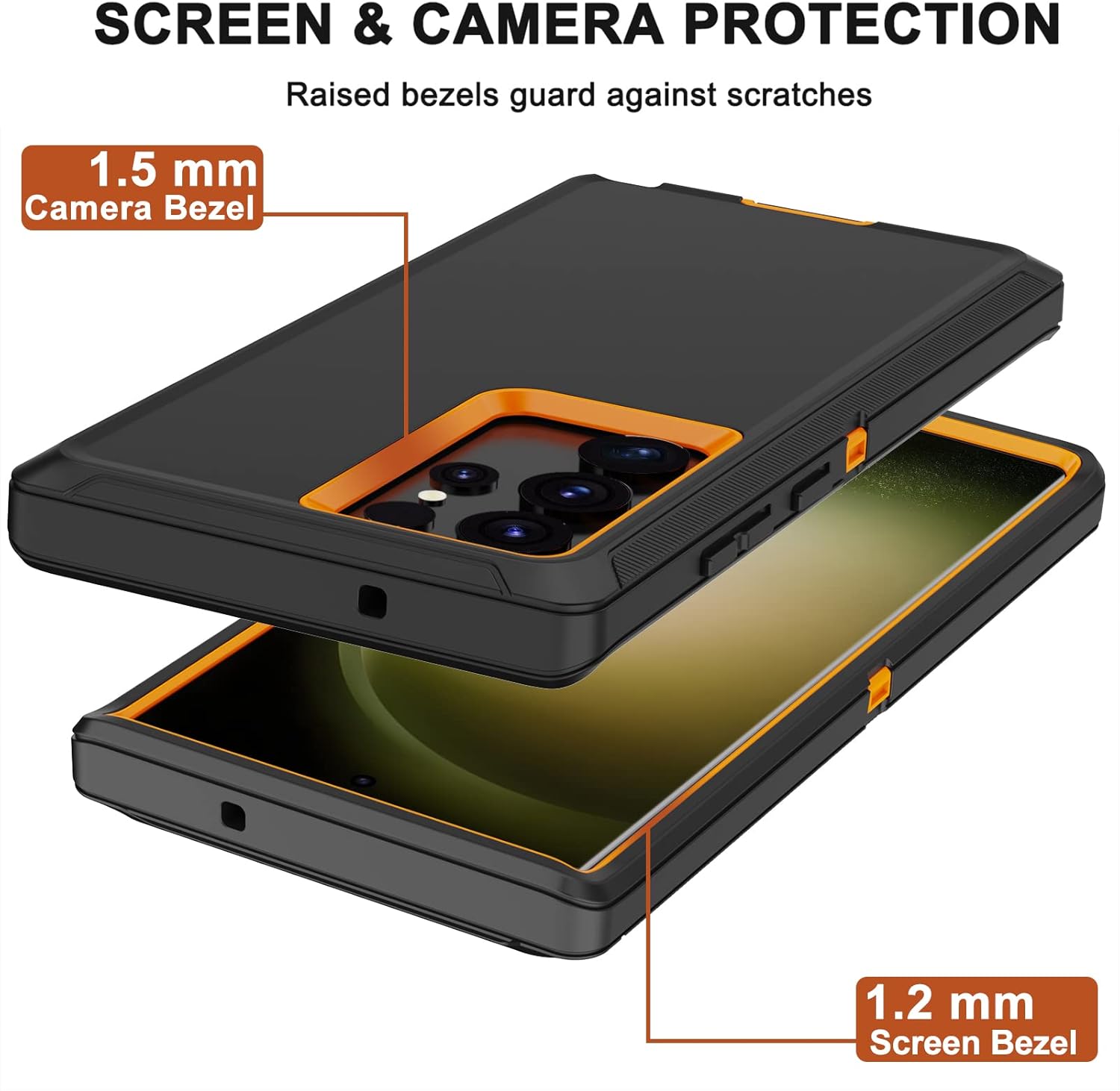 for Samsung Galaxy S23 Ultra Case with Belt Clip Holster, 2X Screen Protector, [Military Grade] Heavy Duty Full Body Shockproof Rugged Protective Cover for Samsung S23 Ultra 5G Black/Orange - Image 5