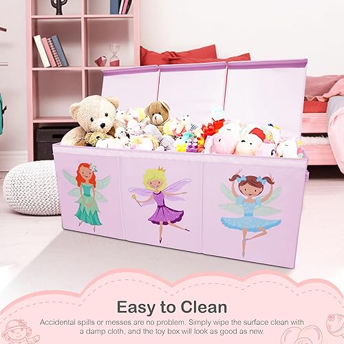 Miniatura 7 de Caja de juguetes plegable extragrande con tapas para niños, organizador de almacenamiento de juguetes, cofre y contenedor para niñas en la sala de