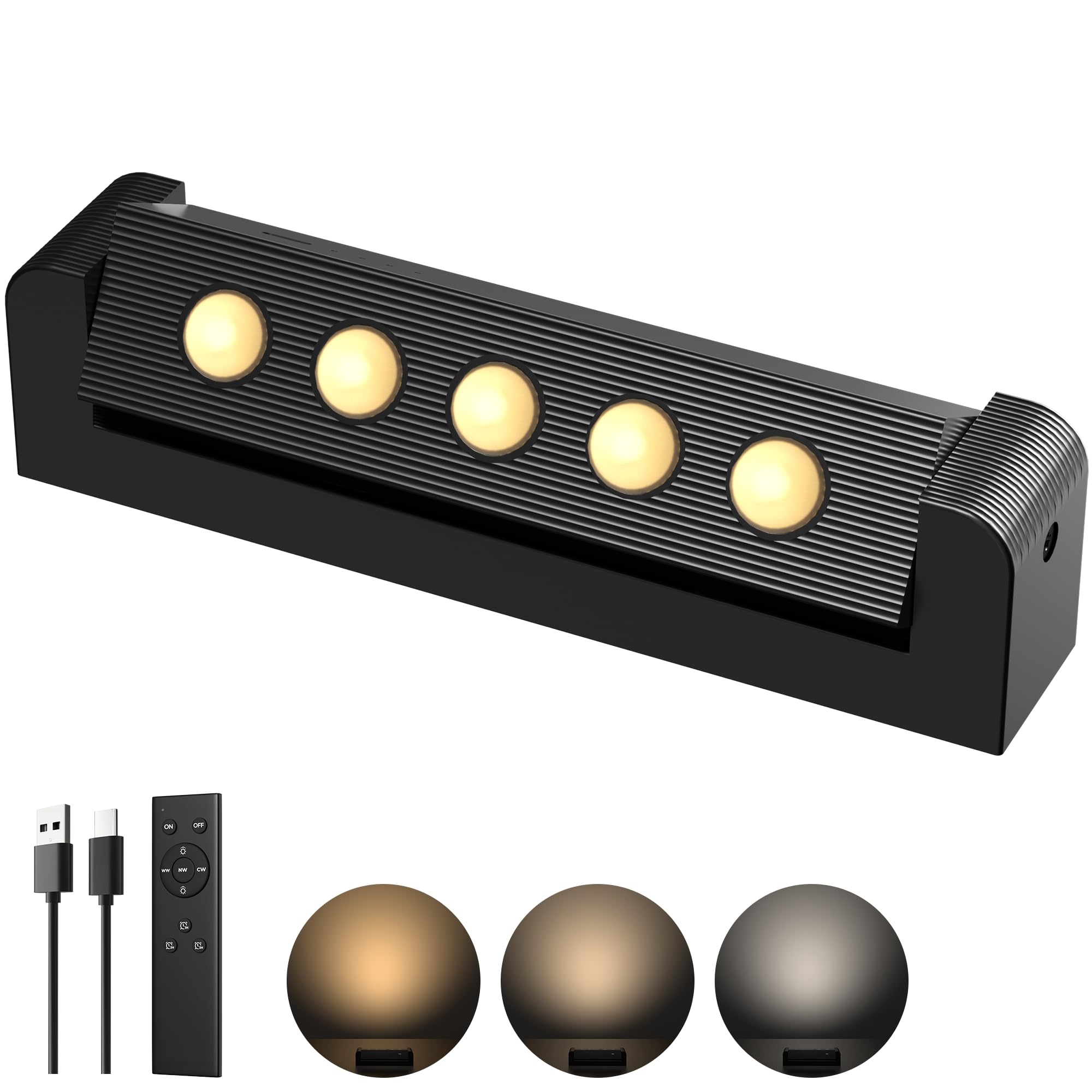Popoiron Black 5500Mah Indoor Spotlights With Daily Auto Timer, Rechargeable Picture Lights, Wireless Accent Lighting Dimmable & 3Cct, Remote Control Led Uplighting For Plants, Wall Display & Artwork