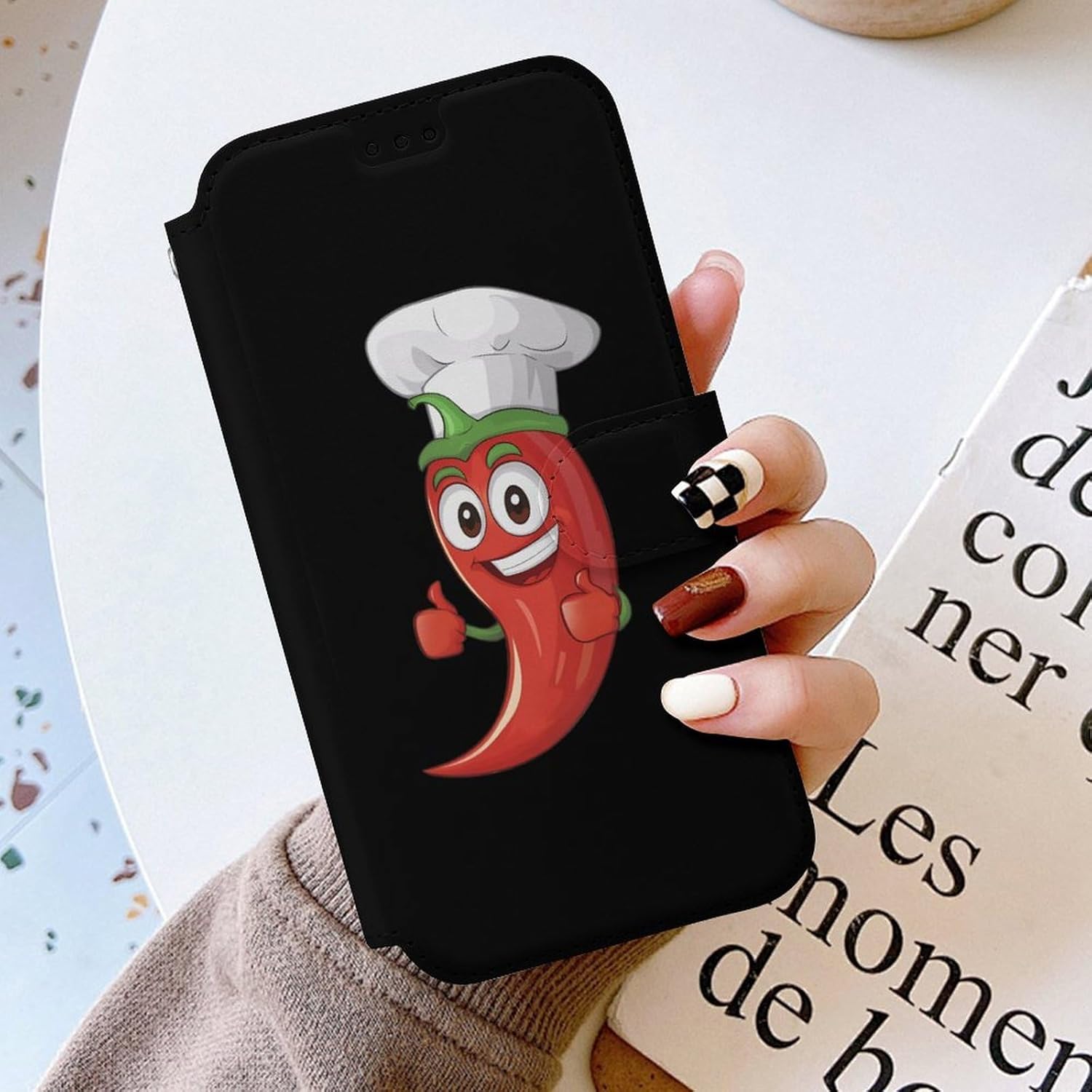 Chili Pepper Chefs Hat Compatible with iPhone 16/16 Plus/16 Pro/16 Pro Max/16 E Case Phone Wallet Card Holder Flip Cover with Wrist Strap