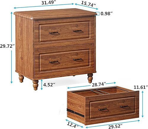 Miniatura 2 de Tribesigns Archivador lateral con 2 cajones, archivadores de madera para oficina con patas de madera maciza y mecanismo antiinclinación para oficina