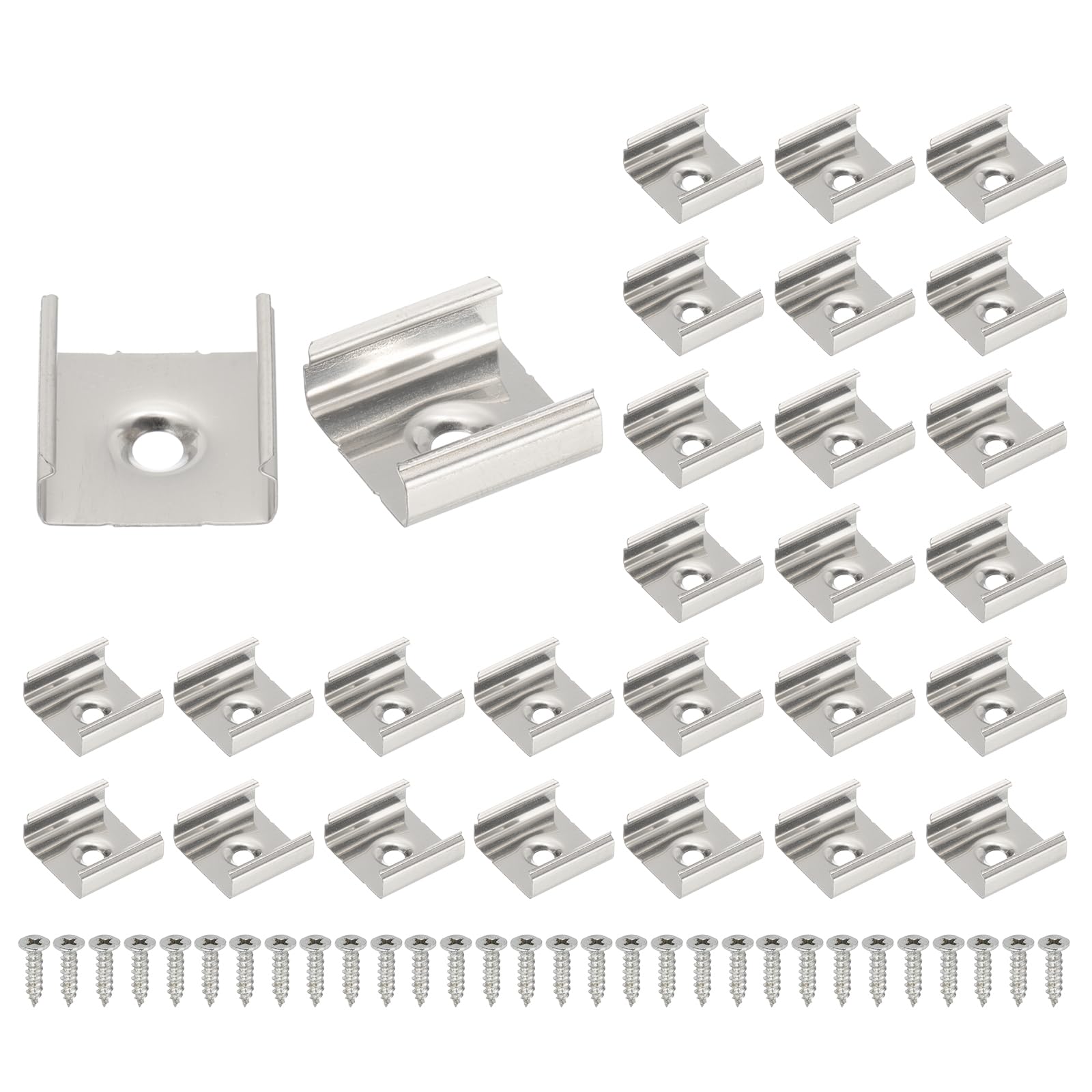 PATIKIL LED Strip Clips, 30pcs Stainless Steel Mounting Brackets Fixing Clip Clamp Support Holder with Screws for 18mm LED Strip Lighting Cable
