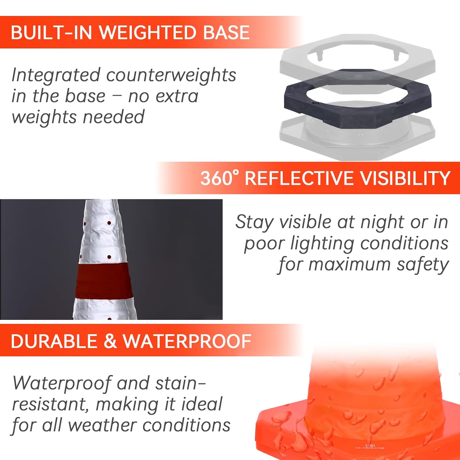 4 Pack 28-Inch Collapsible Traffic Cone with LED Light, Weighted Base Orange Safety Road Hazard Cone, Road & Parking Cone for Construction, Driving Practice & Lot Management - Sturdy Design