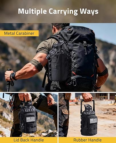 Miniatura 5 de CVLIFE Botella de agua de medio galón con pajilla, jarra de agua aislada de acero inoxidable de 64 onzas con funda extraíble para gimnasio, deportes