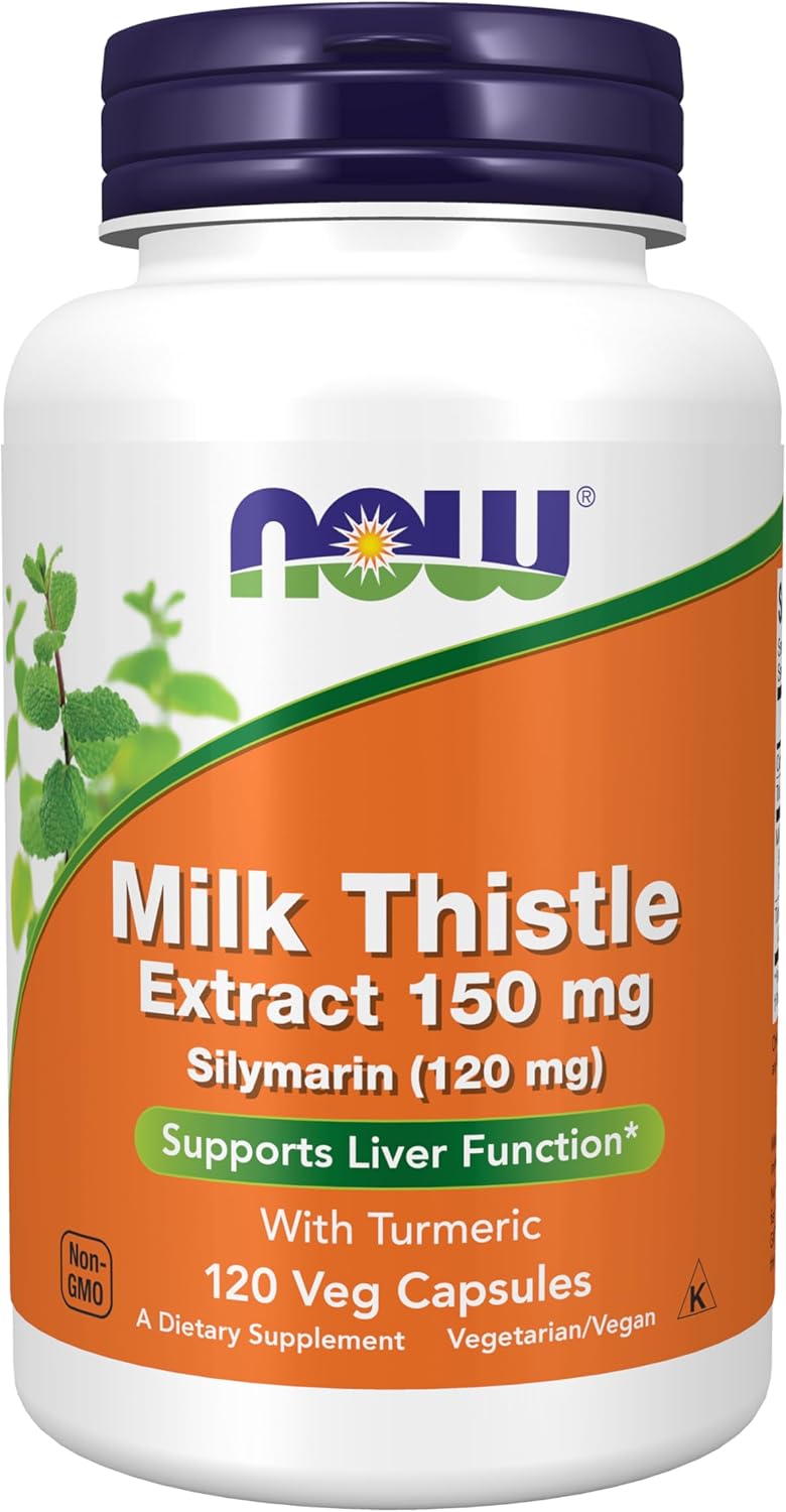 NOW Foods Supplements, Silymarin Milk Thistle Extract 150 mg with Turmeric, Supports Liver Function*, 120 Veg Capsules
