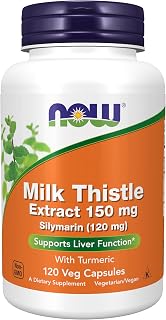 NOW Foods Silymarin Milk Thistle Extract 150mg with Turmeric - Liver Health Support, 120 Vegan Capsules
