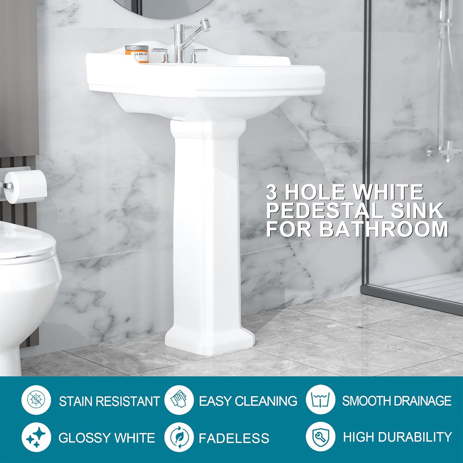 HOMLYLINK 23x19 Inch Pedestal Sink in a bathroom setting