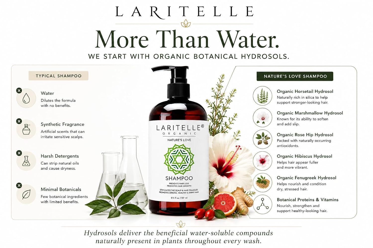 Laritelle Organic Shampoo Nature's Love | Organic Quinoa + Keratin + Follicle Stimulating Rosemary, Ginger & Grapefruit | Hair Growth Support, Clarifying, Softening, Strengthening | NO GMO. Vegan image 4