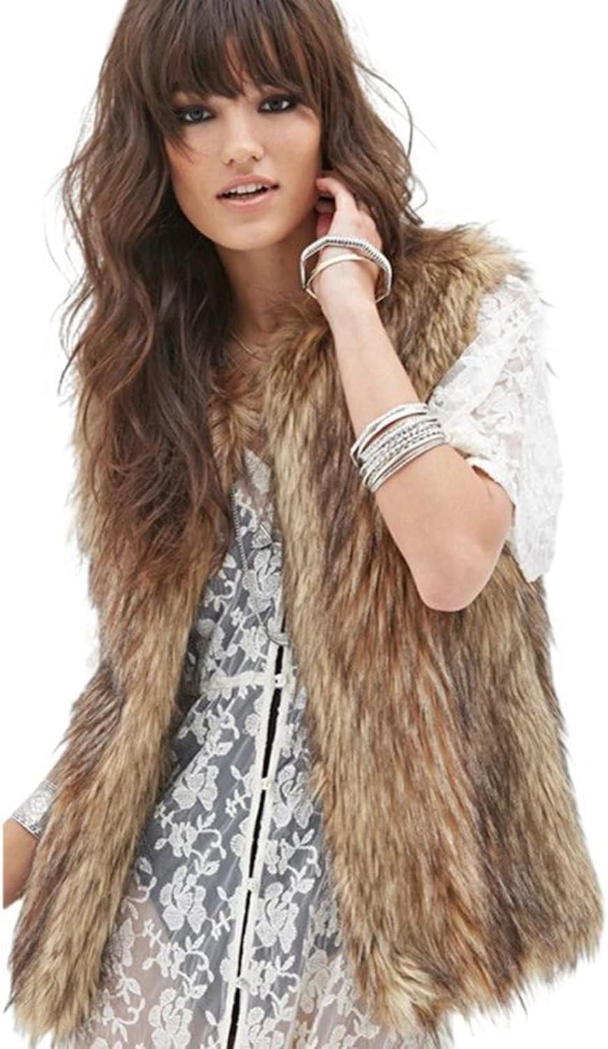 [RAMEMO] 毛皮ベスト レディース 無袖ジャケット フェイクファーベスト アウター モコモコ もふもふ シャギー 毛足長い オ