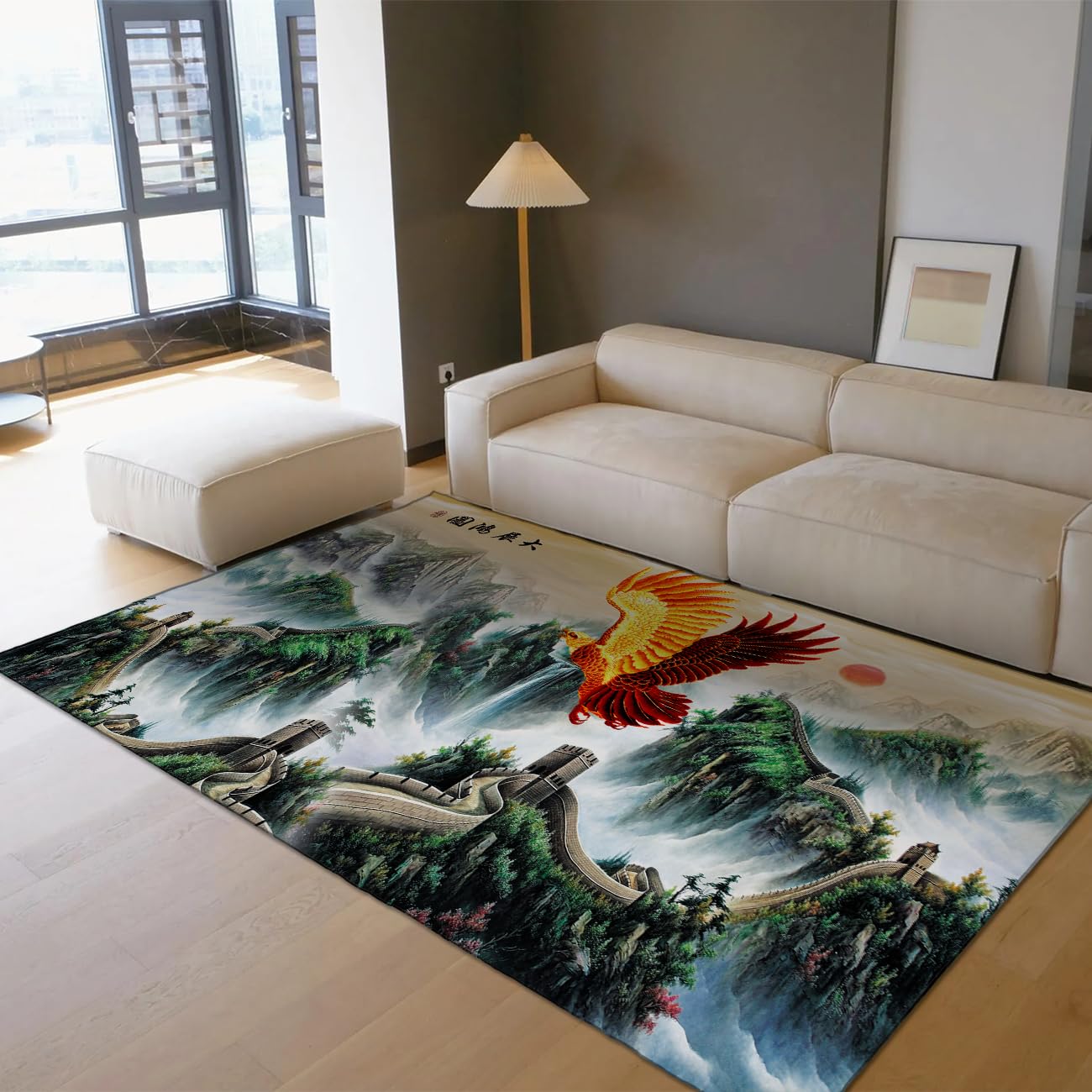 Grand tapis de bureau majestueux aigle royal et paysage soleil 180 x 210 cm