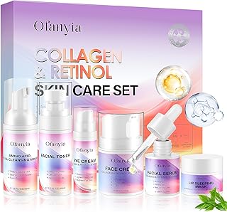 Valentines Day Gifts for Women, Collagen Retinol Skincare Set, 6 Pcs Anti-Aging Skin Care Set with Hydrating Cleanser, Eye Cream, Toner, Cream & Lip Mask, Facial Kit for Women, Birthday Gift for Her