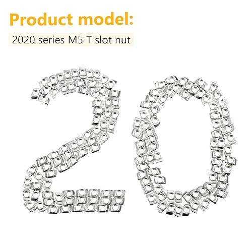 Miniatura 4 de Hotop 150 tuercas de ranura en T de la serie 2020, cierre de cabeza de martillo, tuercas deslizantes M5 T de acero al carbono chapadas para perfil