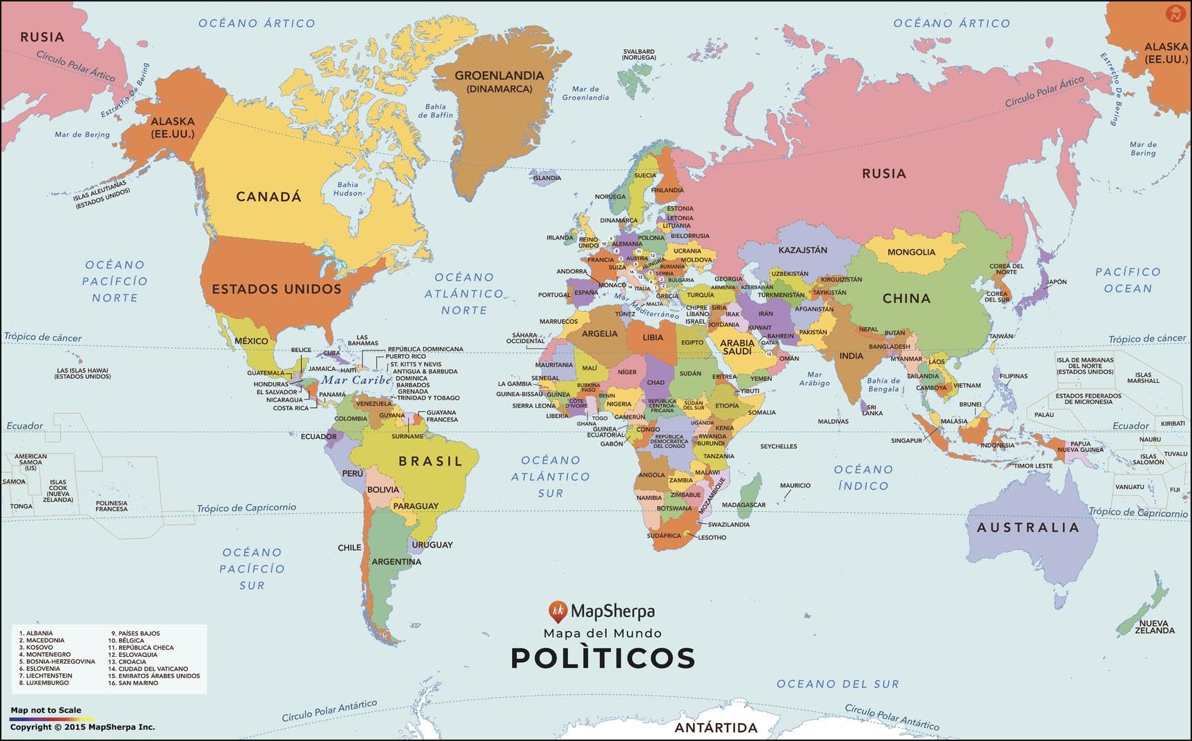 World Map with Countries in Spanish - 36 x 22 inch Poster - Front Lamination