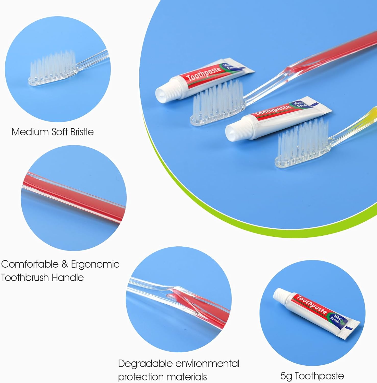 Homvle 200 Packs Disposable Toothbrushes with Toothpaste, Individually Wrapped Travel Toothbrush and Toothpaste Buld for Travel Size Toiletries, OCC, Airbnb, Dentist, Office/4 Colorful