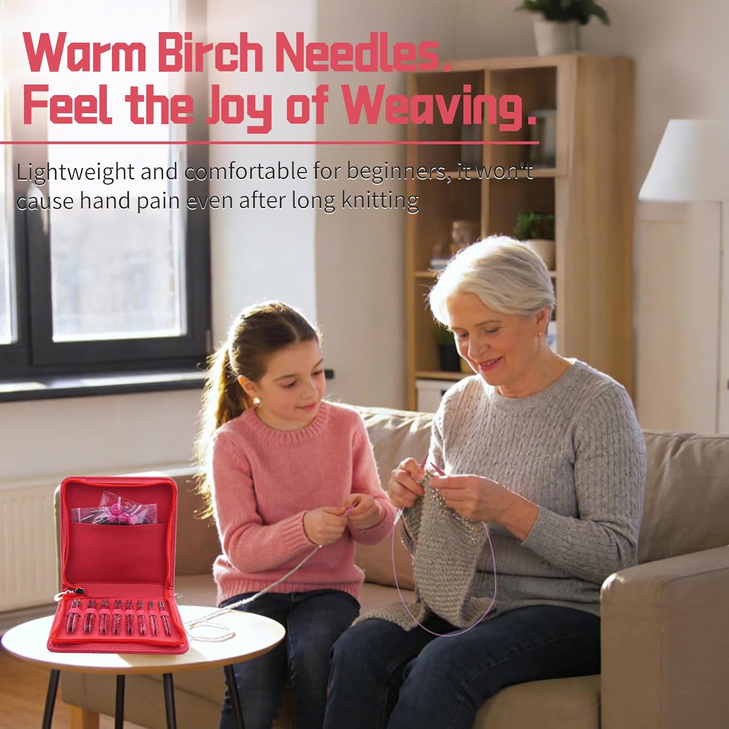 Weabetfu 4.3-inch (11cm) Interchangeable Circular Knitting Needles Set Birch Wood Circular Needles US Sizes 4,5,6,7,8,9,10,10.5 with Round Knitting Needle with Flexible Cables,8 Pairs