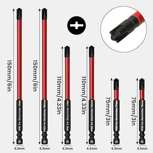 Miniatura 3 de Phillips - Juego de puntas ranuradas para electricistas LATTOOK 6 piezas de puntas de destornillador de cabeza cruzada Phillips ranuradas para