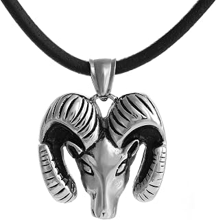 DonDon Mens Stainless Steel Aries Zodiac Sign Pendant Necklace 50 cm in Black Velvet Pouch, Leather, No Gemstone