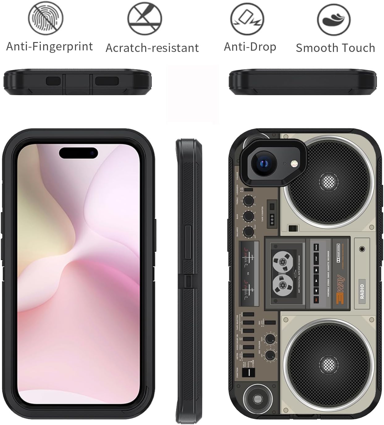 Designed for iPhone 16e Case, Military Grade Heavy Duty 3-Layer Shockproof Drop Phone Protective Cover for iPhone 16e (2025) 6.1 inch, Retro Radio - Image 7