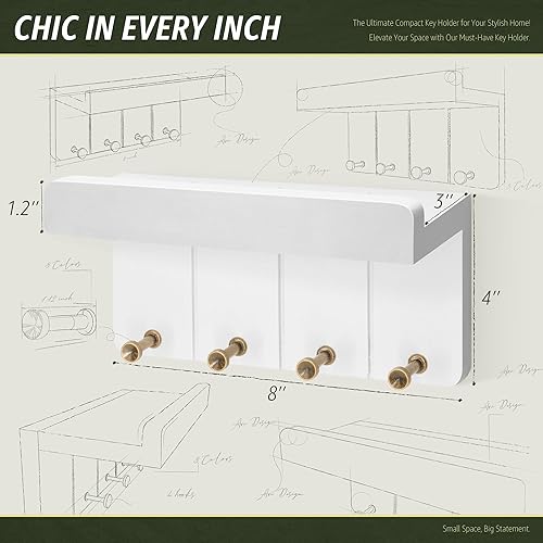 Miniatura 5 de Rebee Vision Soporte pequeño para llaves de pared, decoración estética de habitación con 4 ganchos de estudio y mini estante flotante, ideal para