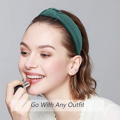 Miniatura 7 de Ondder Diademas para mujer, paquete de 10 diademas de moda con nudo superior, perlas de terciopelo, guepardo, tela tejida para niñas y mujeres,