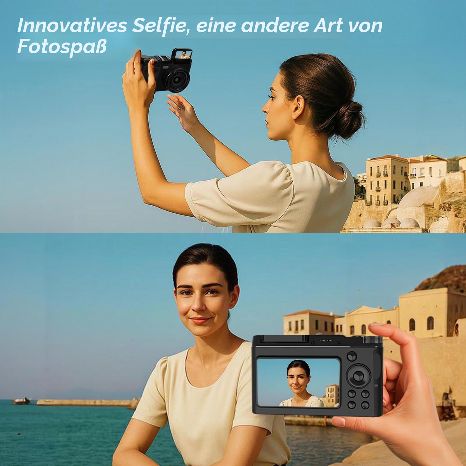 4K 64MP Digitalkamera, Retro Kompaktkamera mit Dual Screen & 32GB Karte, YouTube Vlogging Kamera mit 16X Zoom und Blitz, Fotoapparat für Anfänger & Reise