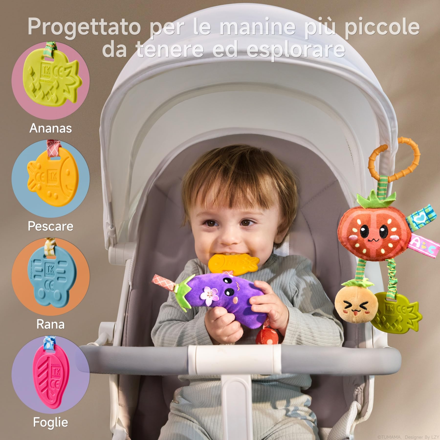TUMAMA Kids Confezione da 4 Giocattoli Sonagli Sospesi per Bambini, Giocattoli per Neonati da 0 3 6 9 12 Mesi, Giochi per Passeggino, Regalo per Bambini e Bambine