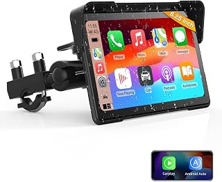 6.25 inch Motorcycle CarPlay Waterproof Apple Carplay and Android Auto Navigation System Support Bluetooth Music/Navigation/Siri, Google Assistant, Portable Moto Carplay Screen