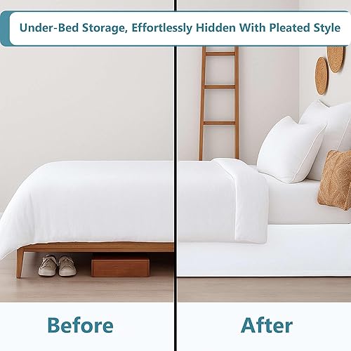 Miniatura 5 de Falda de cama plisada con esquinas divididas, falda de cama plisada blanca tamaño King de 16 pulgadas, falda de cama plisada, volantes de polvo 100%