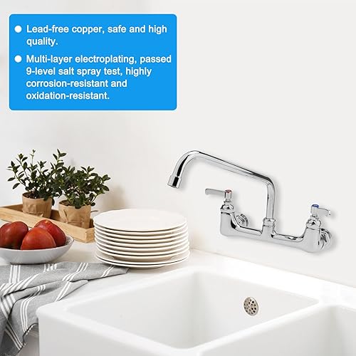 Miniatura 6 de uxcell Grifo de fregadero de cocina para montaje en pared, grifo de fregadero de cocina comercial con boquilla giratoria de 12 pulgadas para